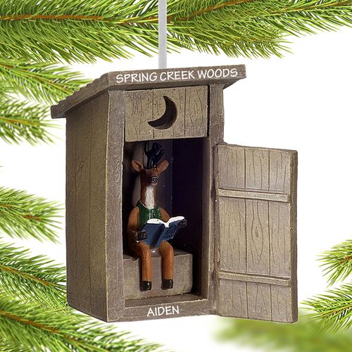 Personalized Outhouse with Deer Inside Christmas Ornament