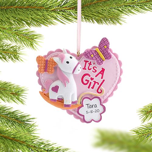 Personalized It's a Girl Announcement Christmas Ornament