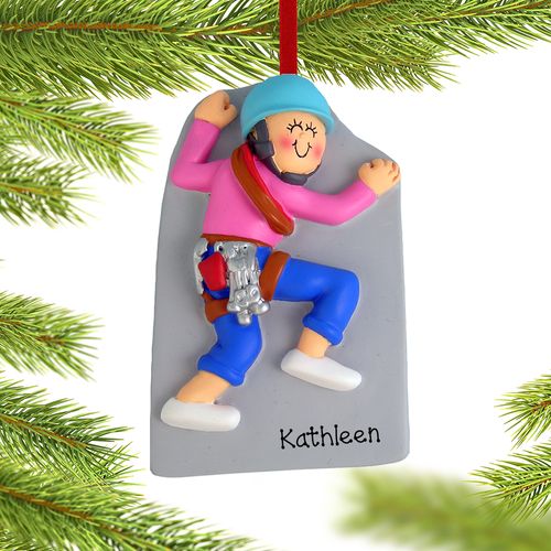 Personalized Rock Climber Female Christmas Ornament