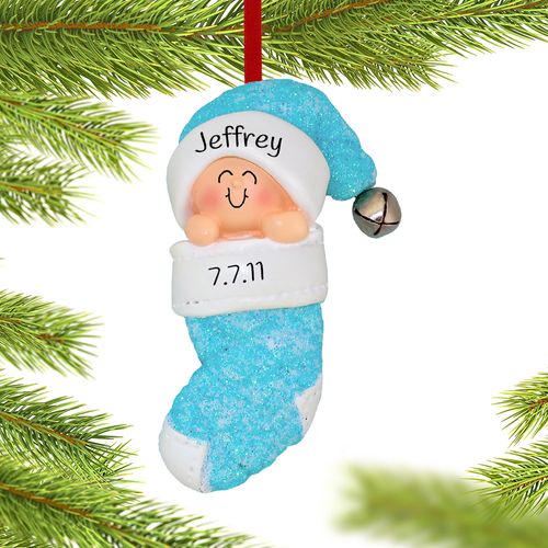 Personalized Baby Boy in Stocking Christmas Ornament