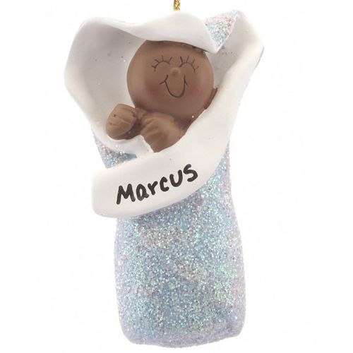 Personalized Baby Boy in Bunting Christmas Ornament