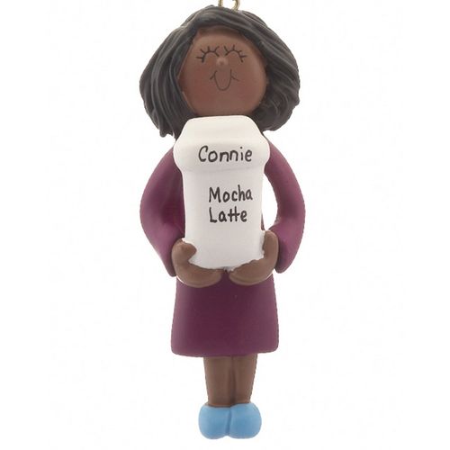 Personalized Coffee Drinker Female Christmas Ornament