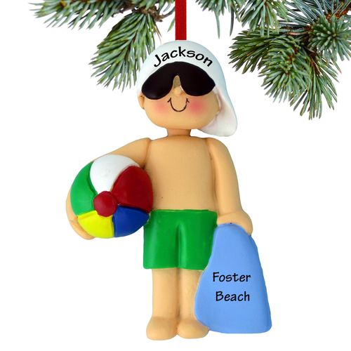 Personalized Beach Child Boy Christmas Ornament