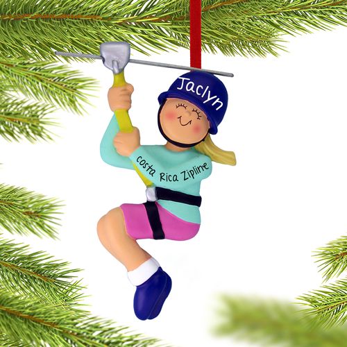 Personalized Female Zipline Christmas Ornament