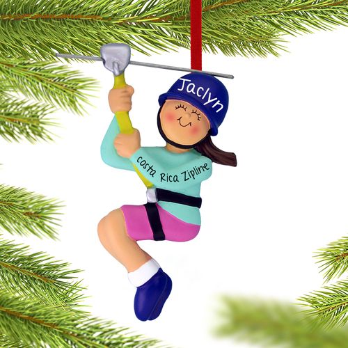 Personalized Female Zipline Christmas Ornament
