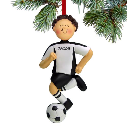 Personalized Soccer Boy Black Uniform Christmas Ornament