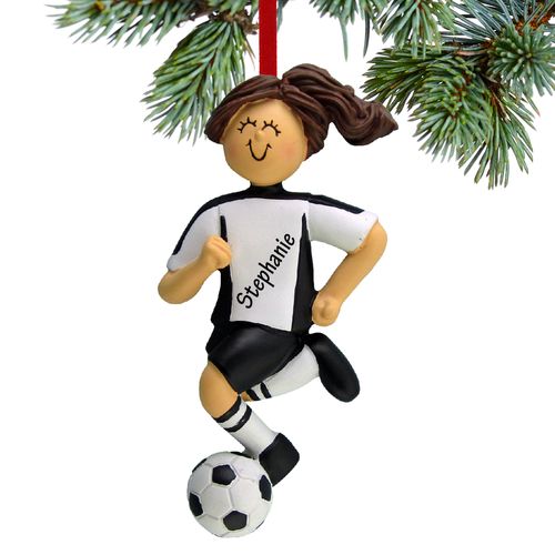 Personalized Soccer Girl Black Uniform Christmas Ornament