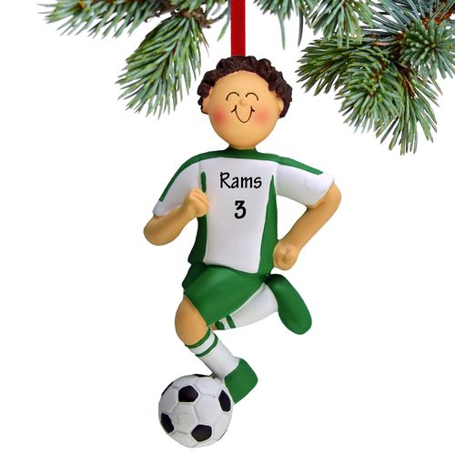 Personalized Soccer Boy Green Uniform Christmas Ornament