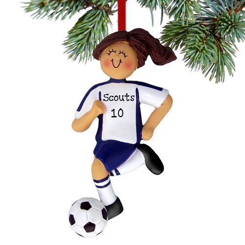 Personalized Soccer Girl Blue Uniform Christmas Ornament