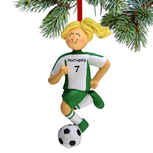 Personalized Soccer Girl Green Uniform Christmas Ornament