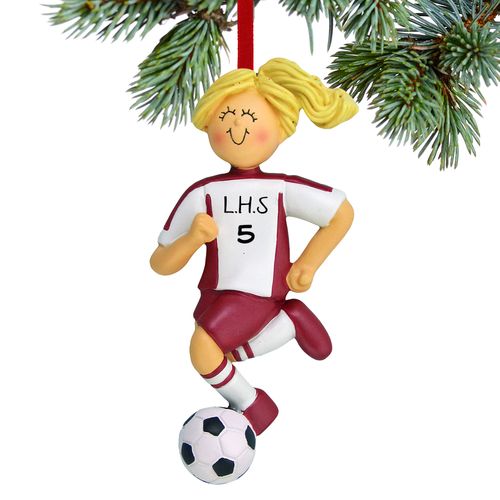 Personalized Soccer Girl Red Uniform Christmas Ornament