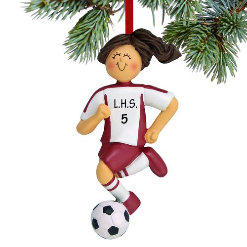 Personalized Soccer Girl Red Uniform Christmas Ornament