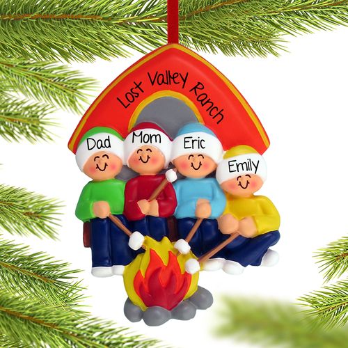 Personalized Camping Family of 4 Christmas Ornament