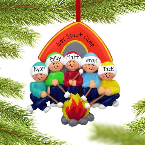 Personalized Camping Family of 5 Christmas Ornament