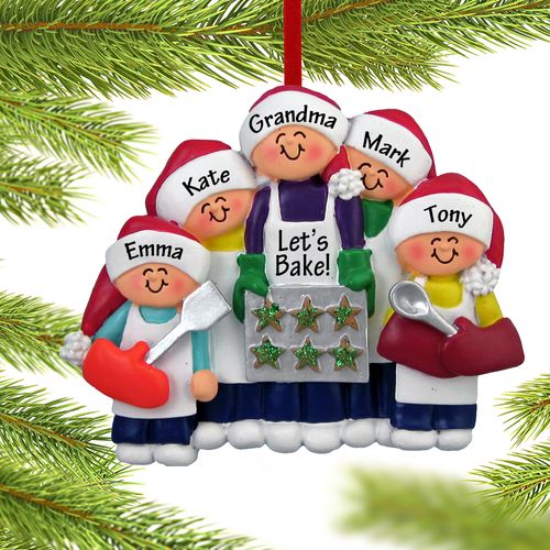 Personalized Baking Cookies with Grandma or Mom (4 Children) Christmas Ornament
