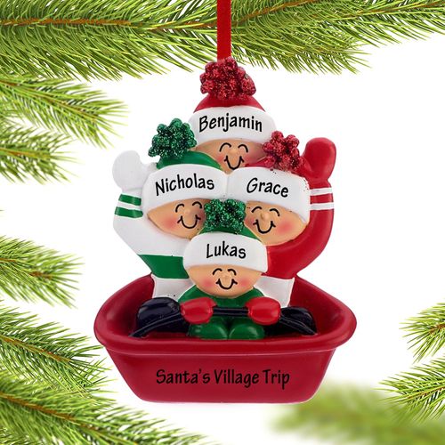 Personalized Sledding Family of 4 Christmas Ornament
