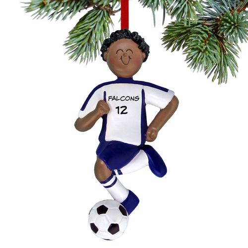 Personalized Soccer Boy Blue Uniform Christmas Ornament