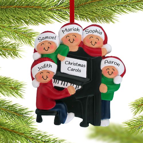 Personalized Piano Family of 5 Christmas Ornament