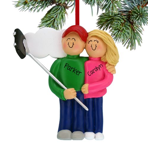 Personalized Selfie Stick Couple Christmas Ornament