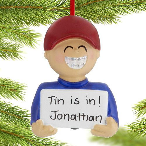Personalized Braces On (Boy) Christmas Ornament