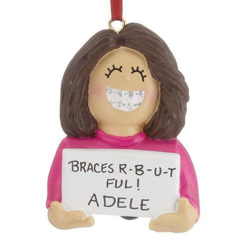 Personalized Braces On (Girl) Christmas Ornament