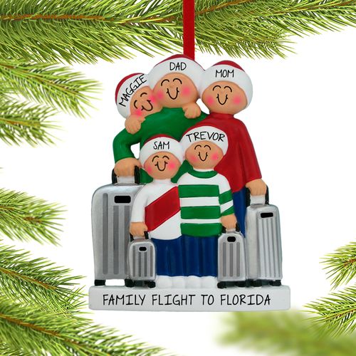 Personalized Traveling Family of 5 Christmas Ornament