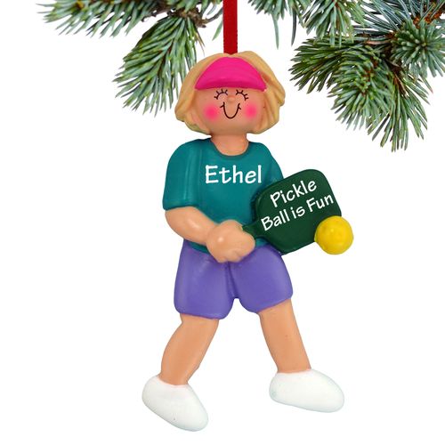 Personalized Pickleball Female Christmas Ornament