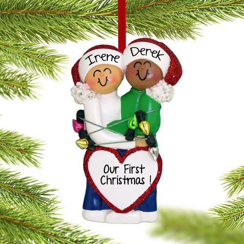 Personalized Mixed Race Christmas Couple (Caucasian/) Christmas Ornament