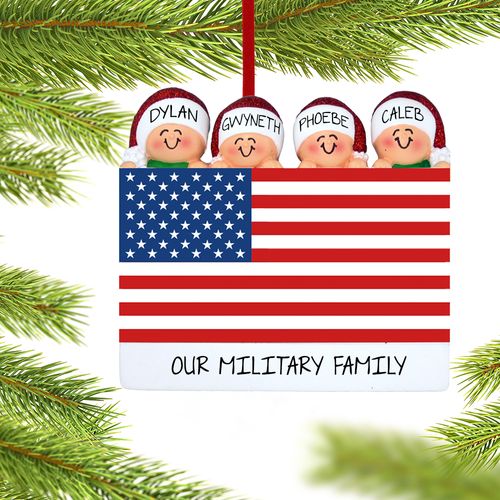 Personalized Patriotic Family of 4 Christmas Ornament