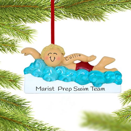 Personalized Learning to Swim Boy Christmas Ornament