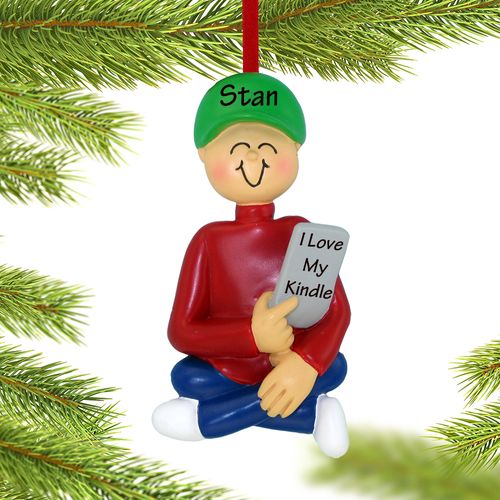 Personalized E-Reader Male Christmas Ornament