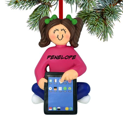 Personalized Girl with Tablet Christmas Ornament