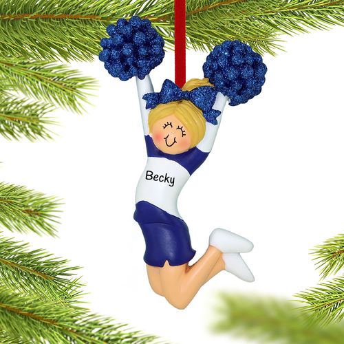 Personalized Cheerleader Blue and White Uniform Christmas Ornament