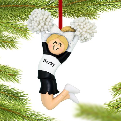 Personalized Cheerleader Black and White Uniform Christmas Ornament