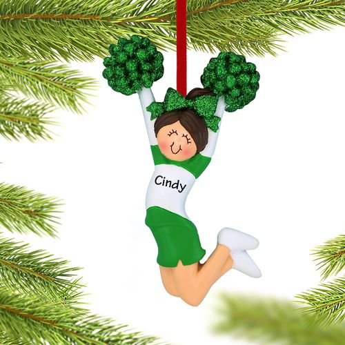 Personalized Cheerleader Green and White Uniform Christmas Ornament