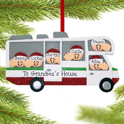 Personalized RV Motor Home Family of 6 Christmas Ornament