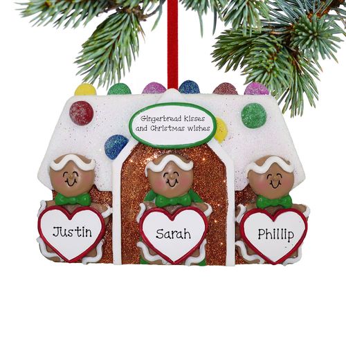 Personalized Gingerbread Family of 3 Family Christmas Ornament