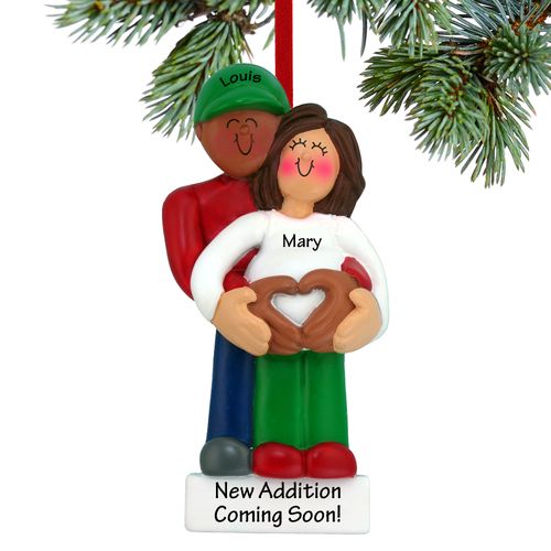 Personalized Pregnancy Couple with Heart Christmas Ornament