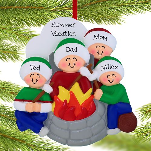 Personalized Firepit Family of 4 Christmas Ornament