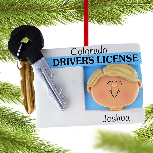 Personalized License with Key Boy Christmas Ornament