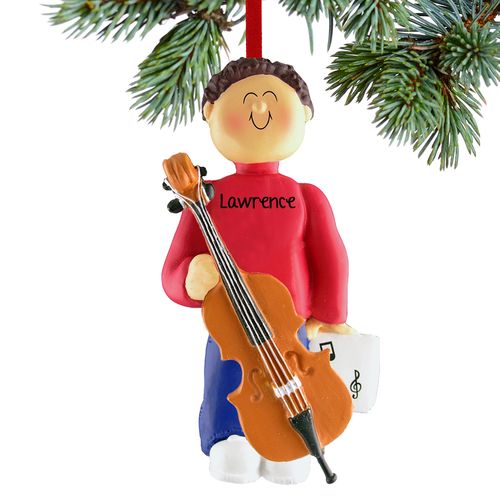 Personalized Cello Player Male Christmas Ornament