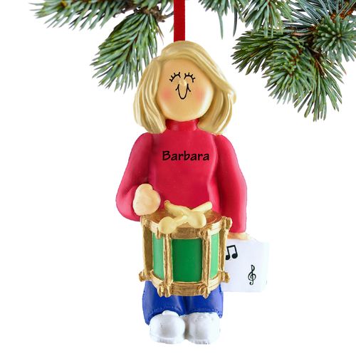 Personalized Drum Player Female Christmas Ornament