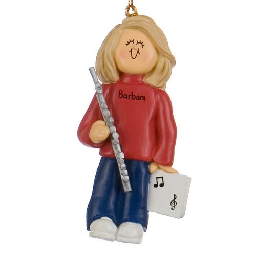 Personalized Flute Player Female Christmas Ornament