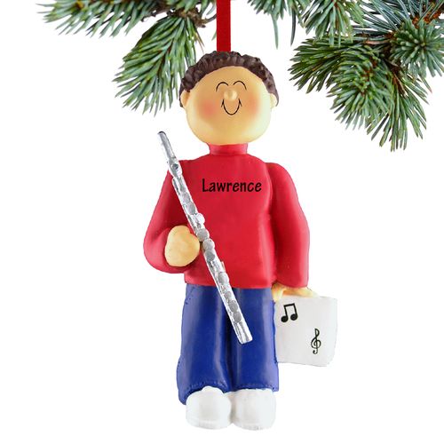 Personalized Flute Player Male Christmas Ornament