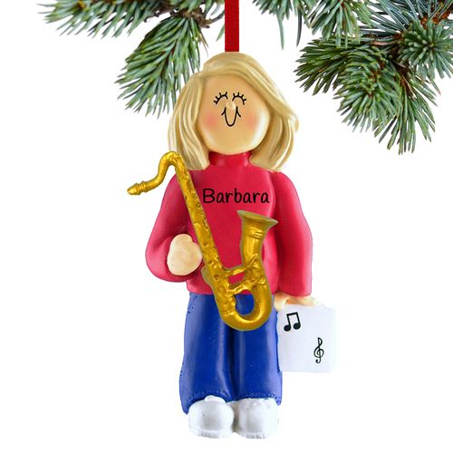 Personalized Saxophone Player Female Christmas Ornament