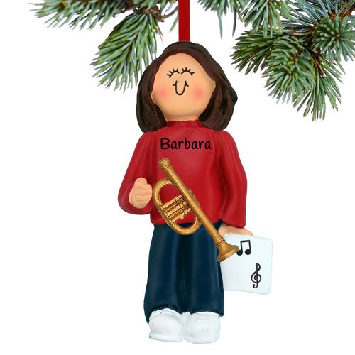 Personalized Trumpet Player Female Christmas Ornament