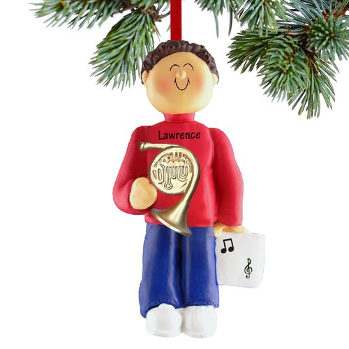 Personalized French Horn Player Male Christmas Ornament