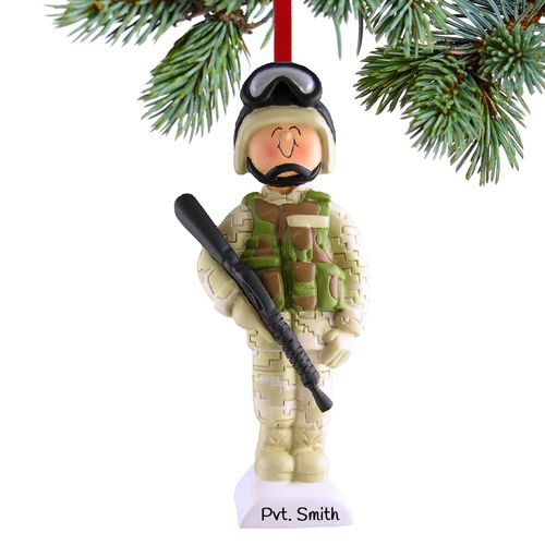 Personalized Soldier in Fatigues Christmas Ornament