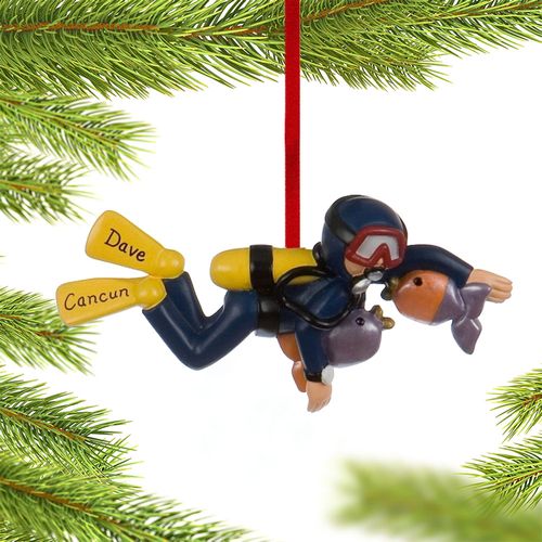 Personalized Scuba Diver Male Christmas Ornament