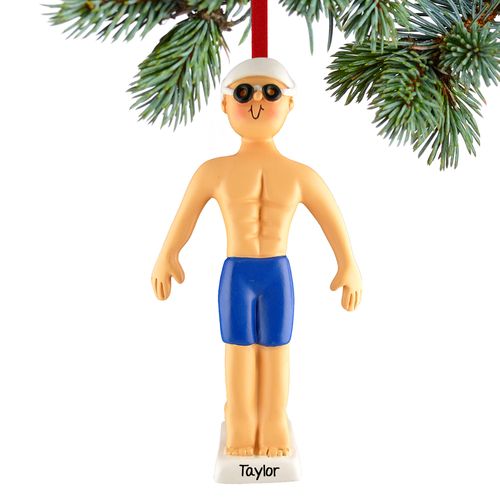 Personalized Swimmer Male Christmas Ornament
